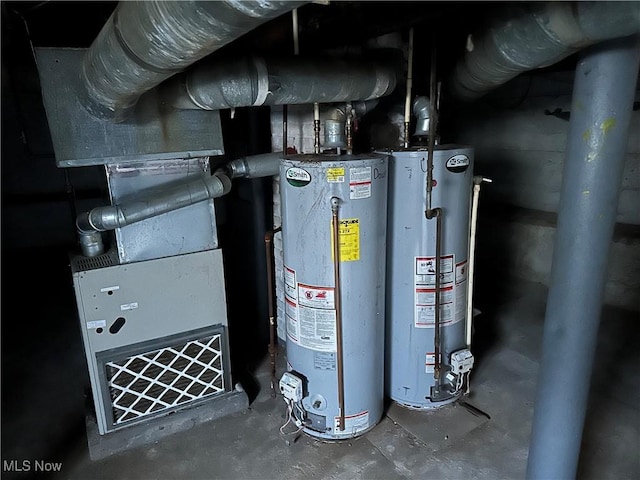 utilities featuring gas water heater and heating unit