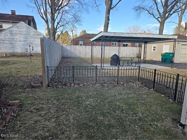 view of yard with a fenced backyard and a patio