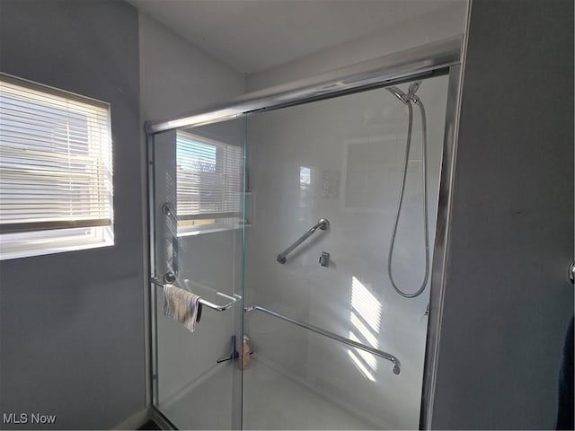 bathroom with a shower stall