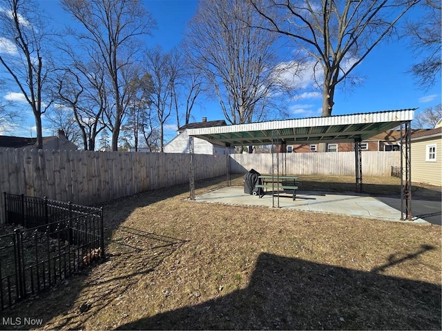 view of yard with a patio and a fenced backyard