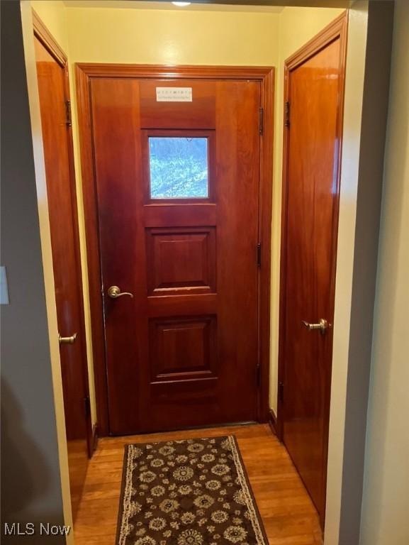 doorway to outside with light wood-type flooring