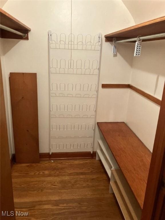 walk in closet with wood finished floors