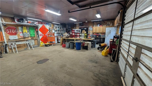 garage featuring a workshop area