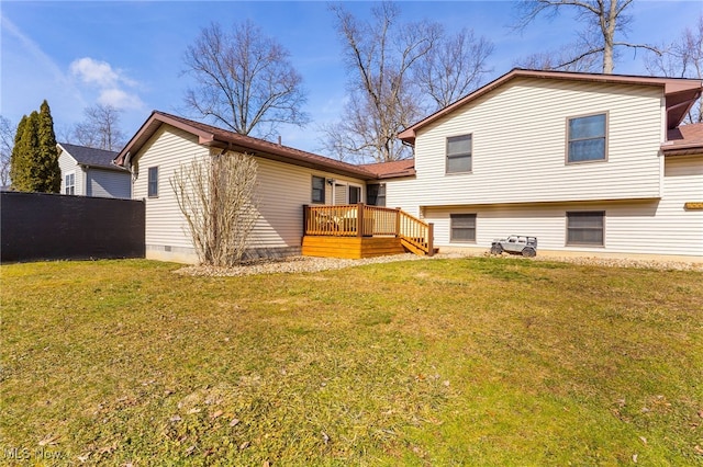 14045 Mahoning Ave, Lake Milton, OH 44451 - back of property featuring a yard, a wooden deck, and fence