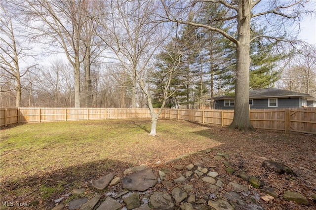 view of yard with a fenced backyard