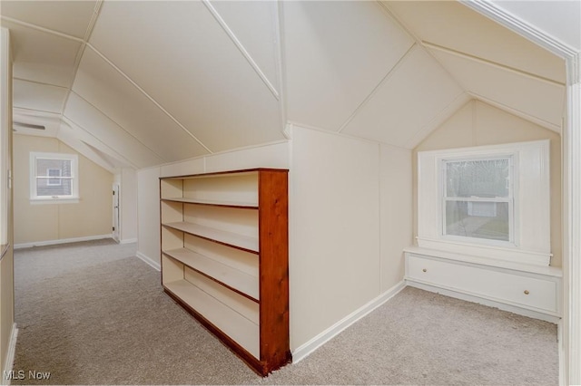 bonus room featuring vaulted ceiling and carpet