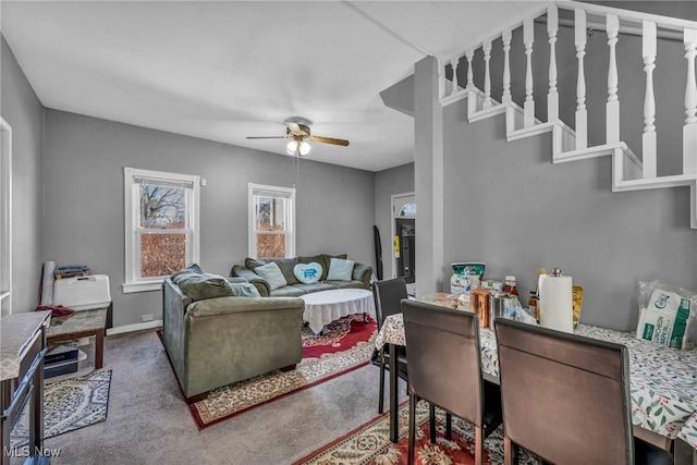 1314 Cove Ave, Lakewood, OH 44107 - carpeted living area featuring ceiling fan and baseboards