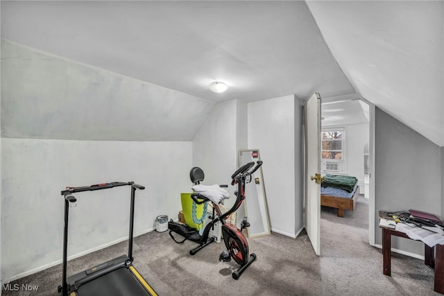1314 Cove Ave, Lakewood, OH 44107 - exercise area with carpet, vaulted ceiling, and baseboards