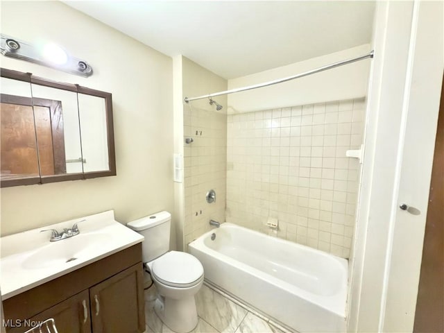 full bath with toilet, bathing tub / shower combination, and vanity