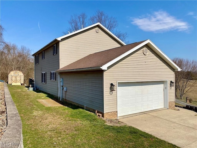 5 Grandview Dr, Mineral Wells, WV 26150 - view of property exterior with an attached garage, central AC unit, and a lawn