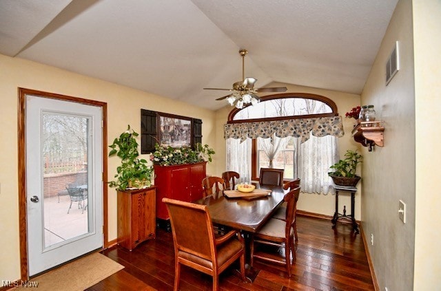 10400 Stoneacre St NW, Canal Fulton, OH 44614 - dining room featuring vaulted ceiling, hardwood / wood-style flooring, healthy amount of natural light, and ceiling fan