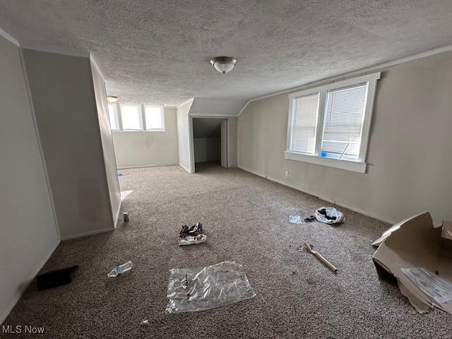 bonus room featuring a textured ceiling