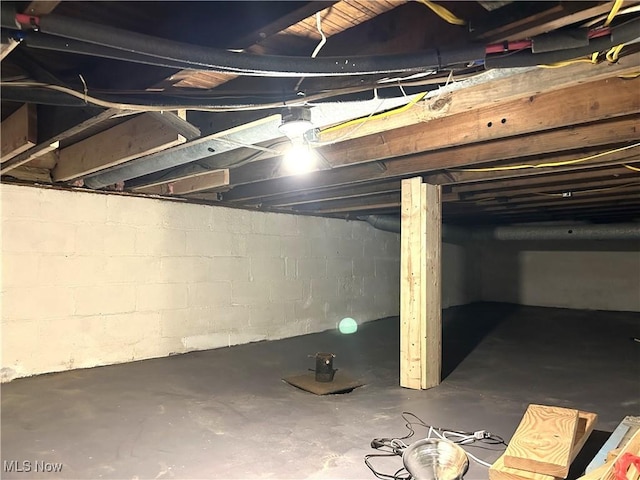 view of unfinished basement