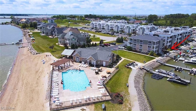 2568 S Waterside Ct Unit 211, Lakeside-Marblehead, OH 43440 - aerial view of a nearby body of water and a pool area