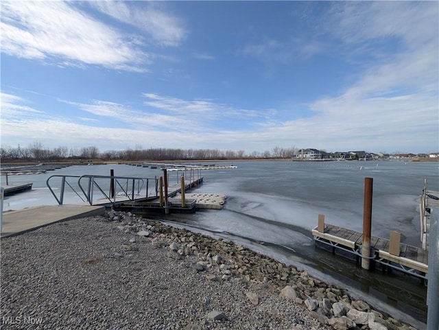 dock area with a water view