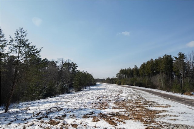 view of street with a forest view