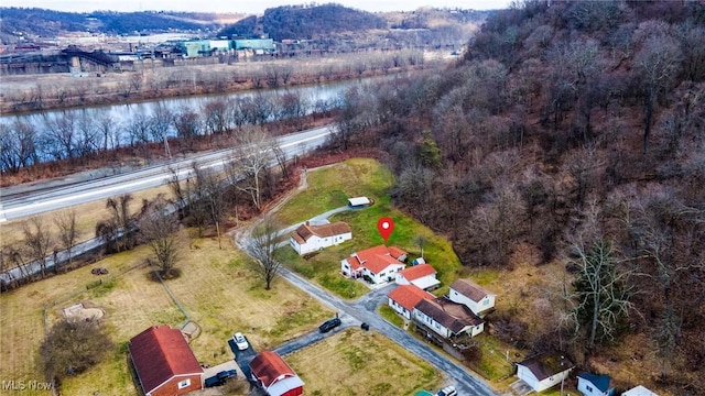 aerial view with a water view