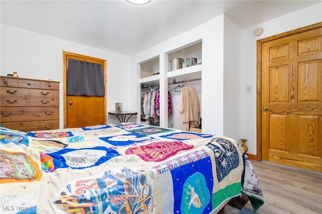 bedroom with a closet and wood finished floors