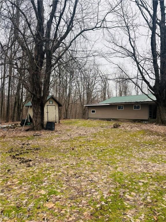 view of yard with an outbuilding and a shed