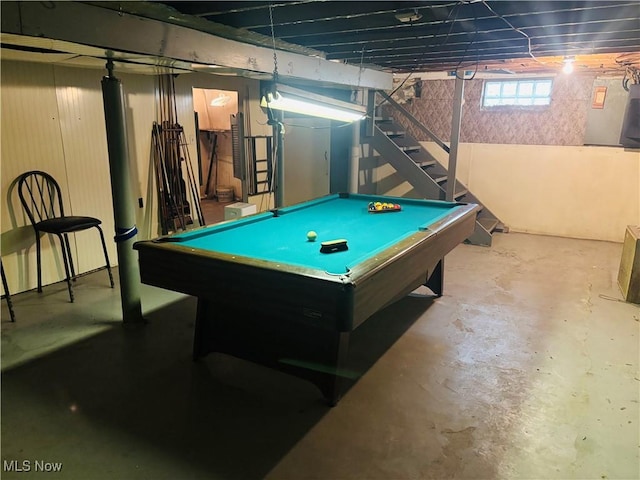 recreation room with concrete flooring and pool table