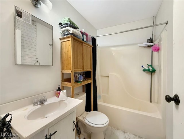 328 Scott Ave, Niles, OH 44446 - full bath featuring toilet, shower / washtub combination, vanity, and marble finish flooring