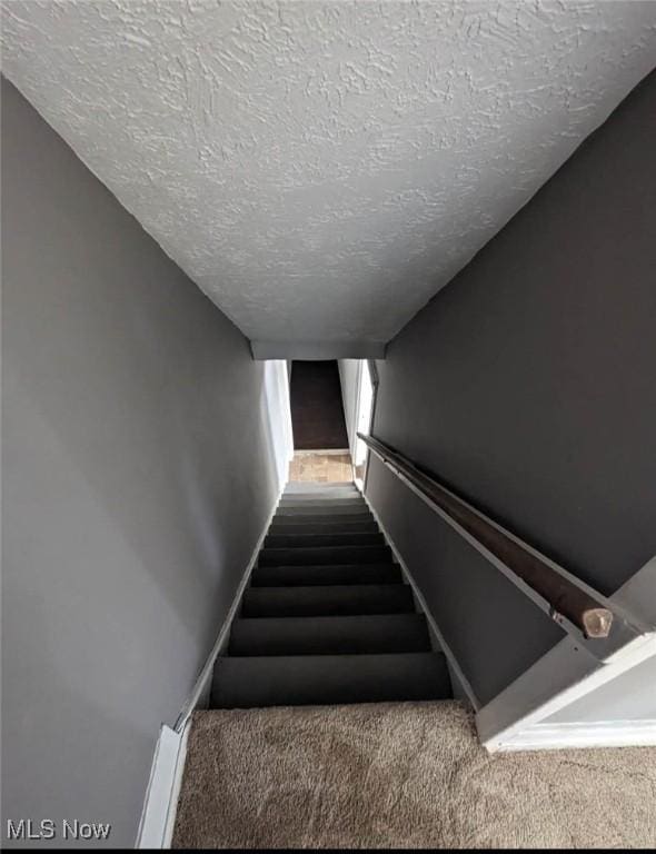 328 Scott Ave, Niles, OH 44446 - staircase featuring carpet flooring, a textured ceiling, and baseboards