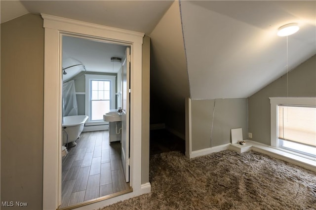 additional living space featuring lofted ceiling