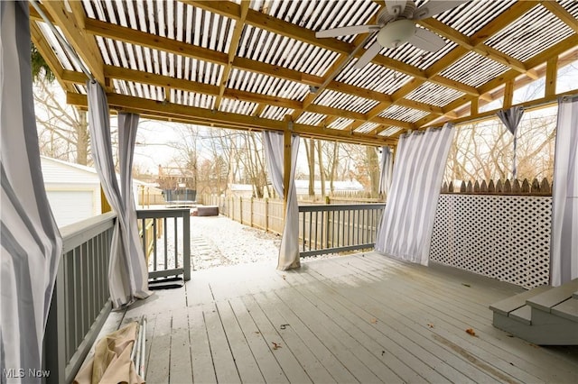 wooden terrace featuring fence and a pergola