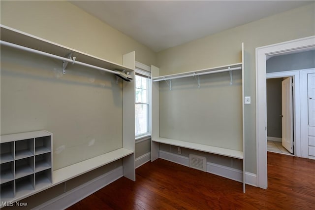 spacious closet with visible vents and wood finished floors