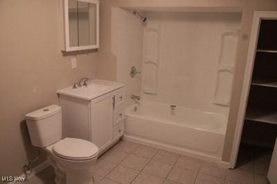 bathroom with tile patterned flooring, toilet, vanity, and shower / tub combination