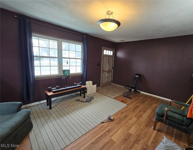 interior space featuring baseboards and wood finished floors