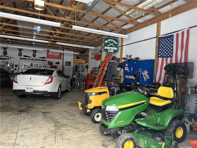 garage with a garage door opener