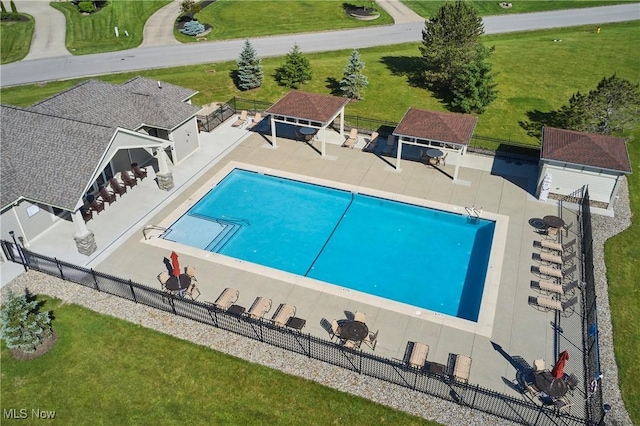 view of pool featuring fence and a gazebo