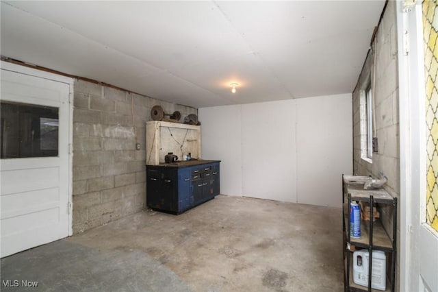 basement featuring concrete block wall