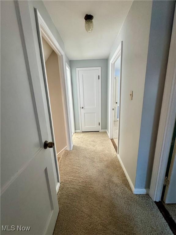 hall featuring carpet floors and baseboards