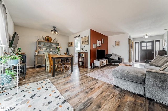 living area featuring wood finished floors