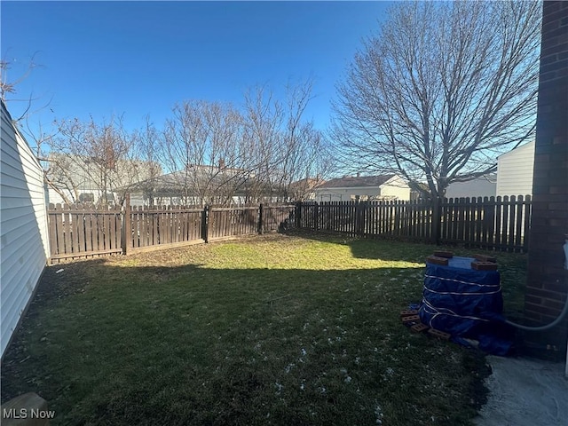 view of yard with a fenced backyard