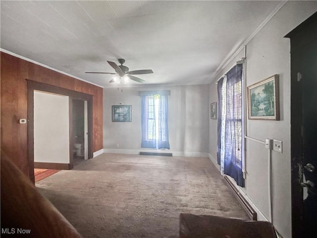 471 E N Ave, East Palestine, OH 44413 - empty room with carpet flooring, ceiling fan, baseboards, and crown molding