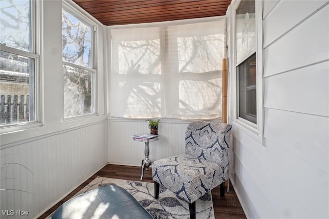 sunroom with wooden ceiling