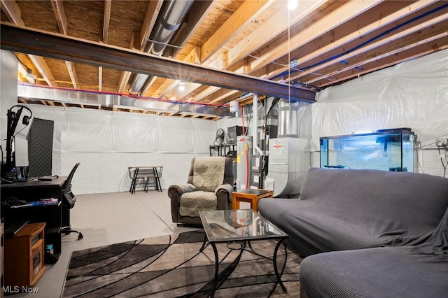 unfinished basement with water heater