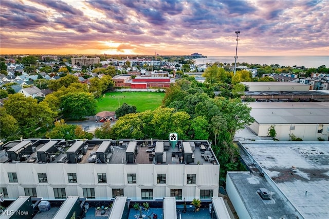 view of aerial view at dusk