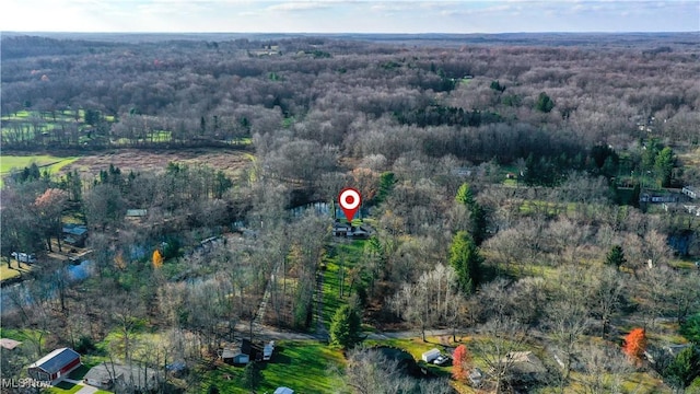 aerial view with a wooded view