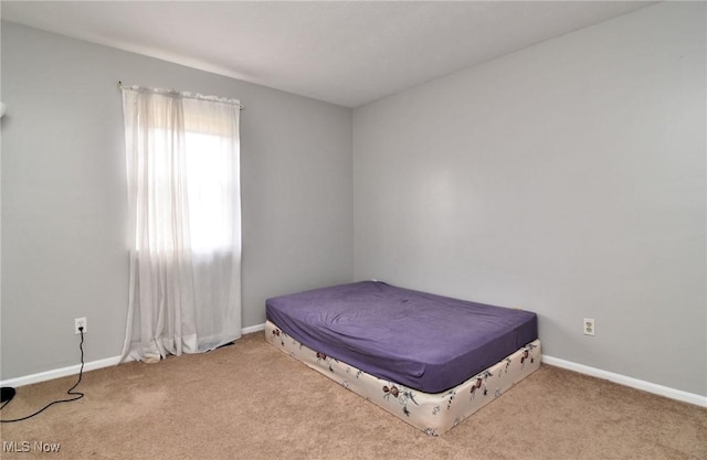 bedroom with carpet floors and baseboards