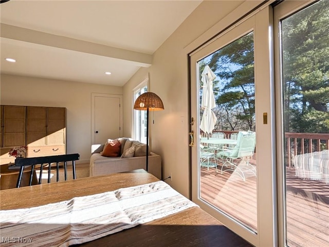 doorway to outside featuring recessed lighting