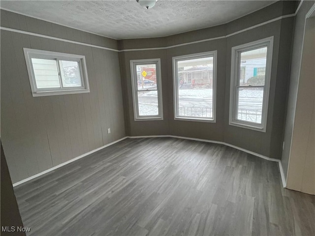 spare room featuring dark wood-style floors, baseboards, and a textured ceiling