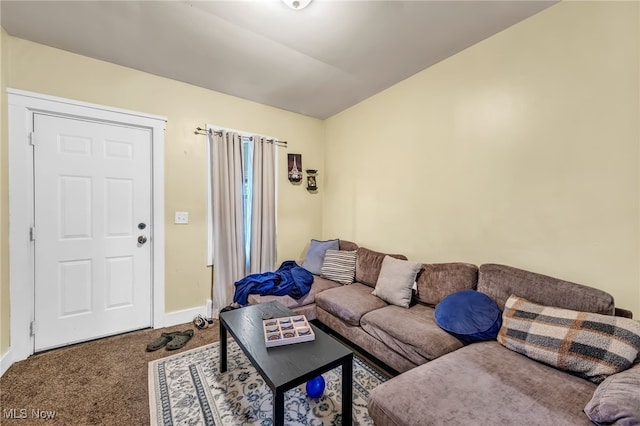 living room with carpet floors and baseboards