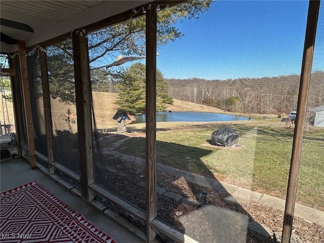 view of yard with a water view