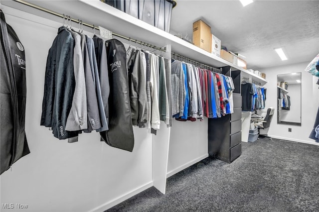 walk in closet featuring carpet flooring