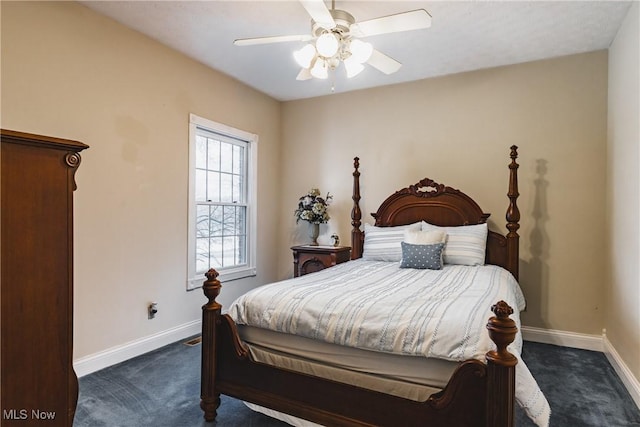 1003 Duncan Ln, Parkersburg, WV 26104 - bedroom with baseboards, ceiling fan, and dark carpet