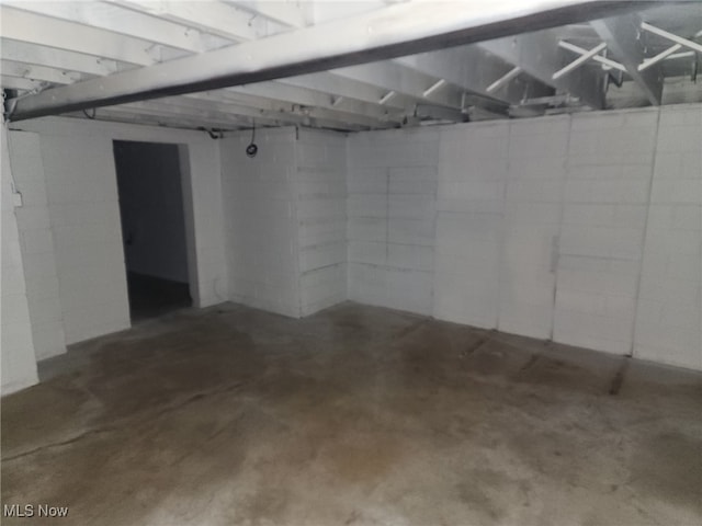 view of unfinished basement